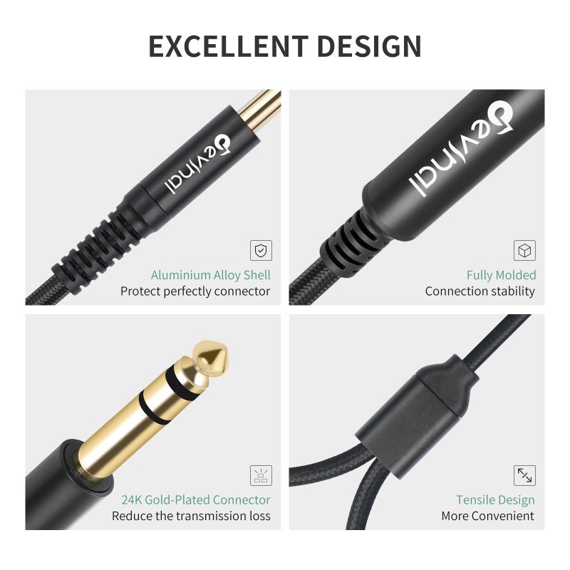 Devinal 1/4 inch TRS Splitter Cable, 6.35mm Stereo Y Cable, 1/4 Male Plug to Dual 1/4 Female Jack Cord, 12 inches / 30cm - Image 4